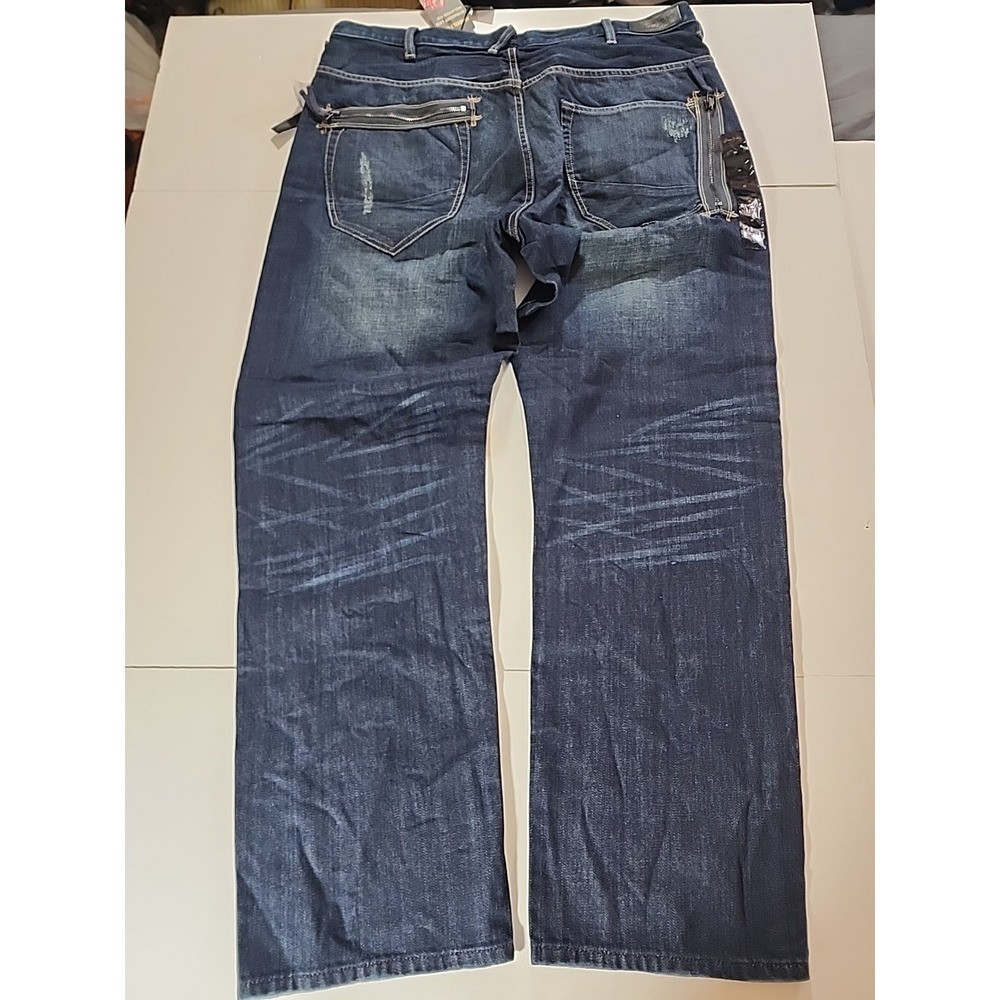 Sean John 40x33 Hamilton Distressed Jeans Zipper Pocket Detail Blue Relaxed Fit - Picture 7 of 12